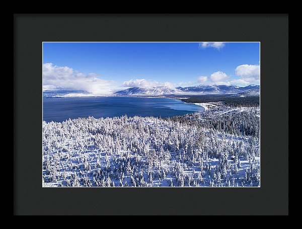 South Tahoe Winter Aerial By Brad Scott - Framed Print