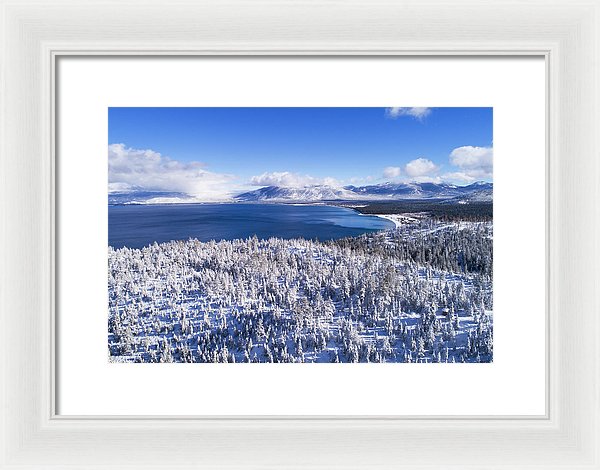 South Tahoe Winter Aerial By Brad Scott - Framed Print