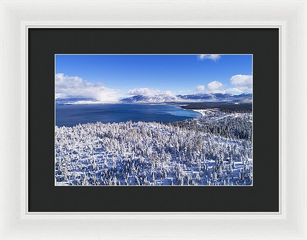 South Tahoe Winter Aerial By Brad Scott - Framed Print