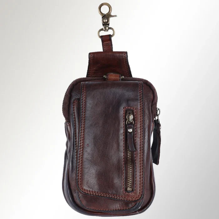 Spaghetti Western Brown Genuine Leather Sling Belt Purse SWC203BRN