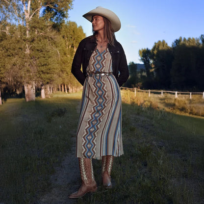 Stetson Women's Sand Serape Herringbone Print Mid-Length Western Dress 0590-6031-DR-Painted Cowgirl Western Store