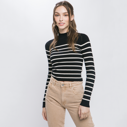 Melissa Mock Neck Stripe Sweater