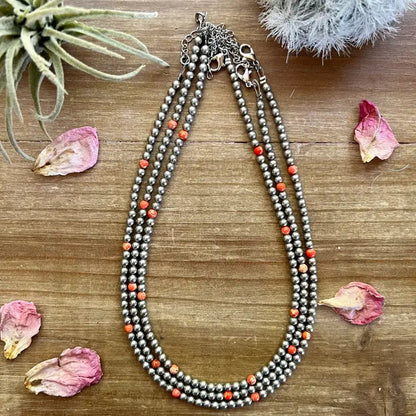 The Bijoux FAB 14" 4mm Orange Magnesite & Silver Plated Pearl Necklace CHO-PLA-142-ORA