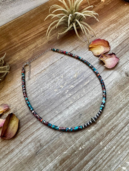The Bijoux FAB Sterling Silver Pearls and Blue Sea Sediment Heishi Choker Necklace CHO-PUR-011-STE