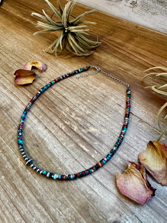 The Bijoux FAB Sterling Silver Pearls and Blue Sea Sediment Heishi Choker Necklace CHO-PUR-011-STE