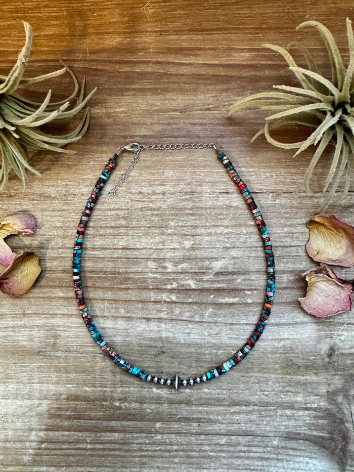 The Bijoux FAB Sterling Silver Pearls and Blue Sea Sediment Heishi Choker Necklace CHO-PUR-011-STE