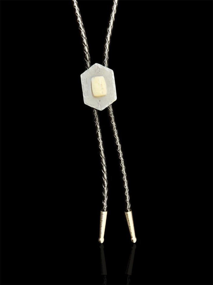 The Wildsmith Hand-Stamped Black Leather & Silver Western Adventure Bolo Tie