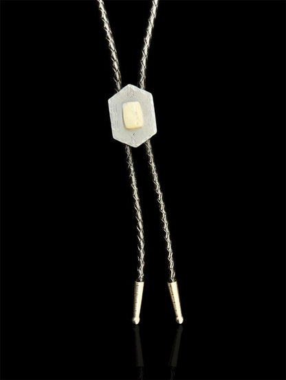 The Wildsmith Hand-Stamped Black Leather & Silver Western Adventure Bolo Tie
