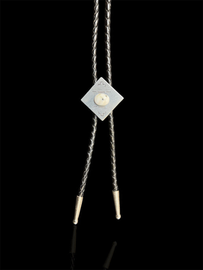 The Wildsmith Hand-Stamped Black Leather & Silver Western Adventure Bolo Tie