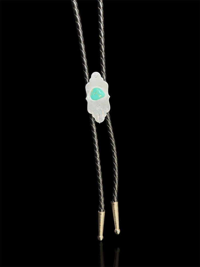 The Wildsmith Hand-Stamped Black Leather & Silver Western Adventure Bolo Tie