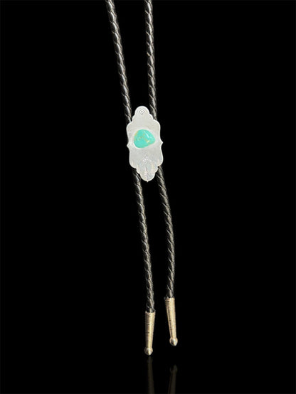 The Wildsmith Hand-Stamped Black Leather & Silver Western Adventure Bolo Tie