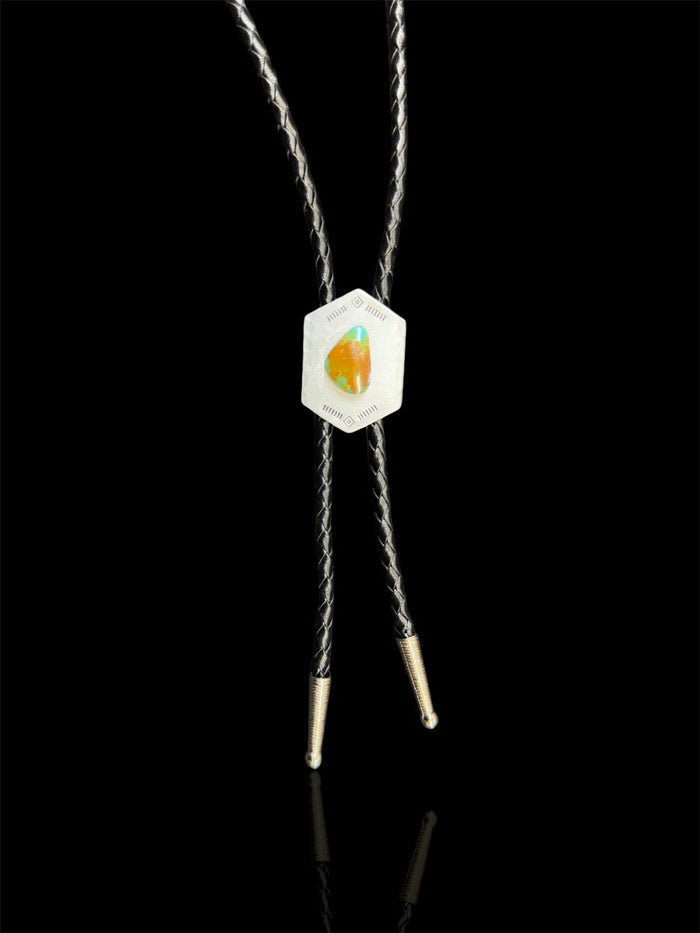 The Wildsmith Hand-Stamped Black Leather & Silver Western Adventure Bolo Tie