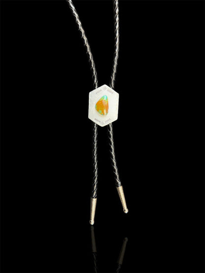 The Wildsmith Hand-Stamped Black Leather & Silver Western Adventure Bolo Tie