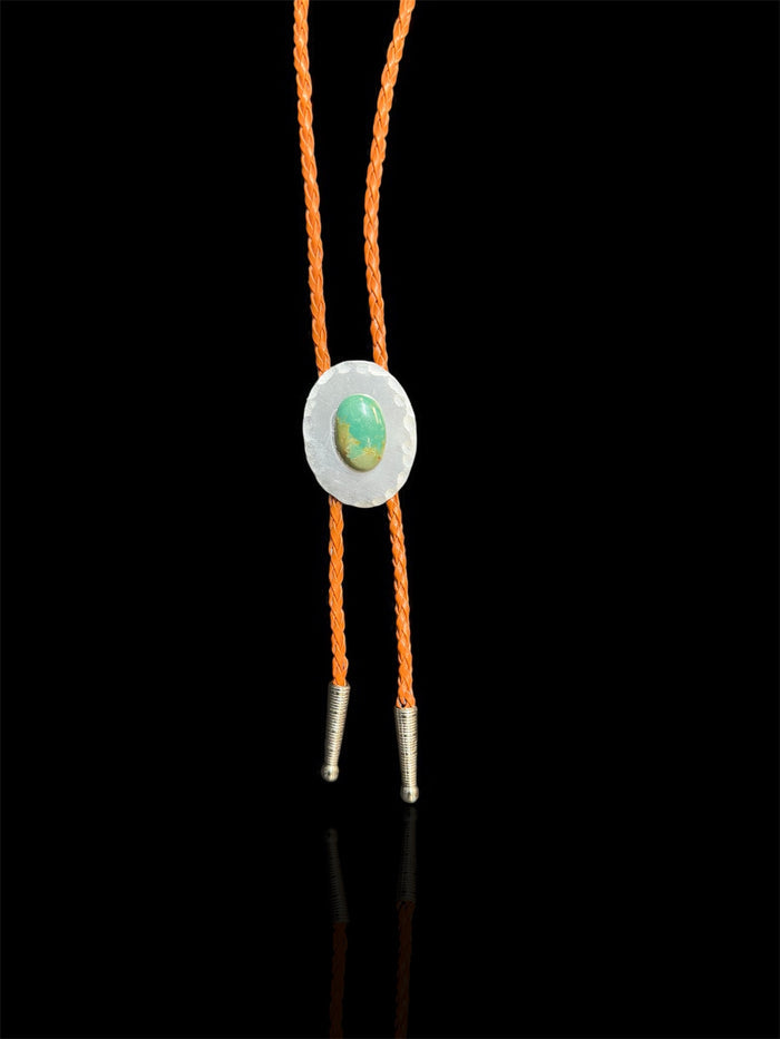 The Wildsmith Hand-Stamped Brown Leather & Silver Western Turquoise Stone Adventure Bolo Tie