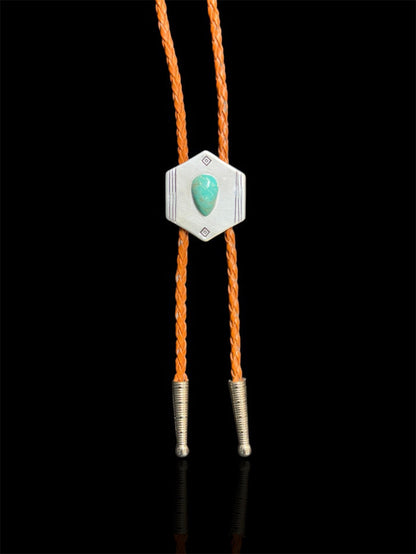 The Wildsmith Hand-Stamped Brown Leather & Silver Western Turquoise Stone Adventure Bolo Tie