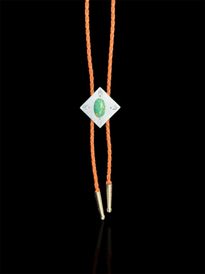 The Wildsmith Hand-Stamped Brown Leather & Silver Western Turquoise Stone Adventure Bolo Tie