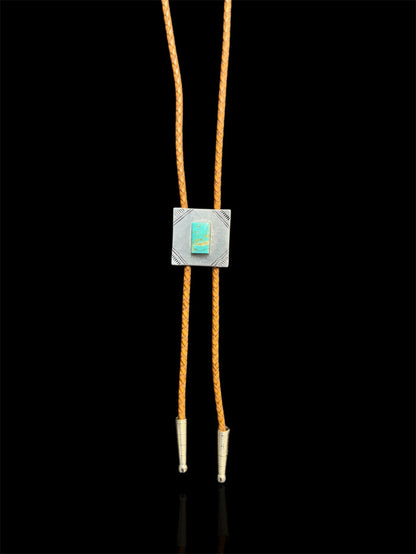 The Wildsmith Hand-Stamped Brown Leather & Silver Western Turquoise Stone Adventure Bolo Tie