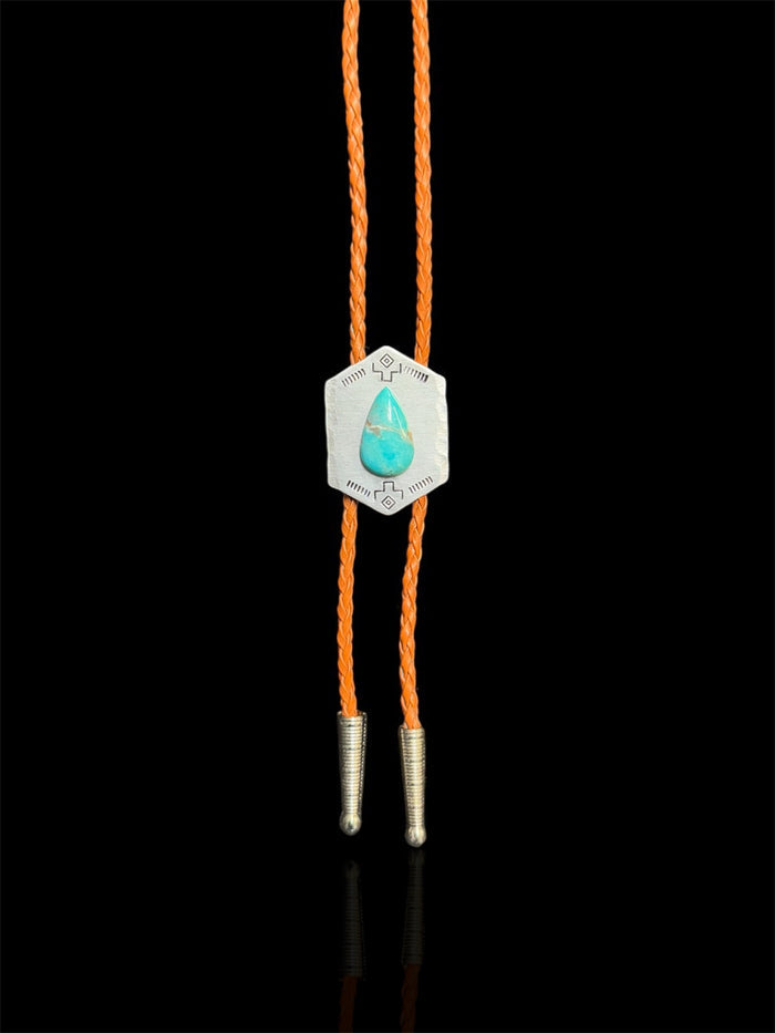 The Wildsmith Hand-Stamped Brown Leather & Silver Western Turquoise Stone Adventure Bolo Tie
