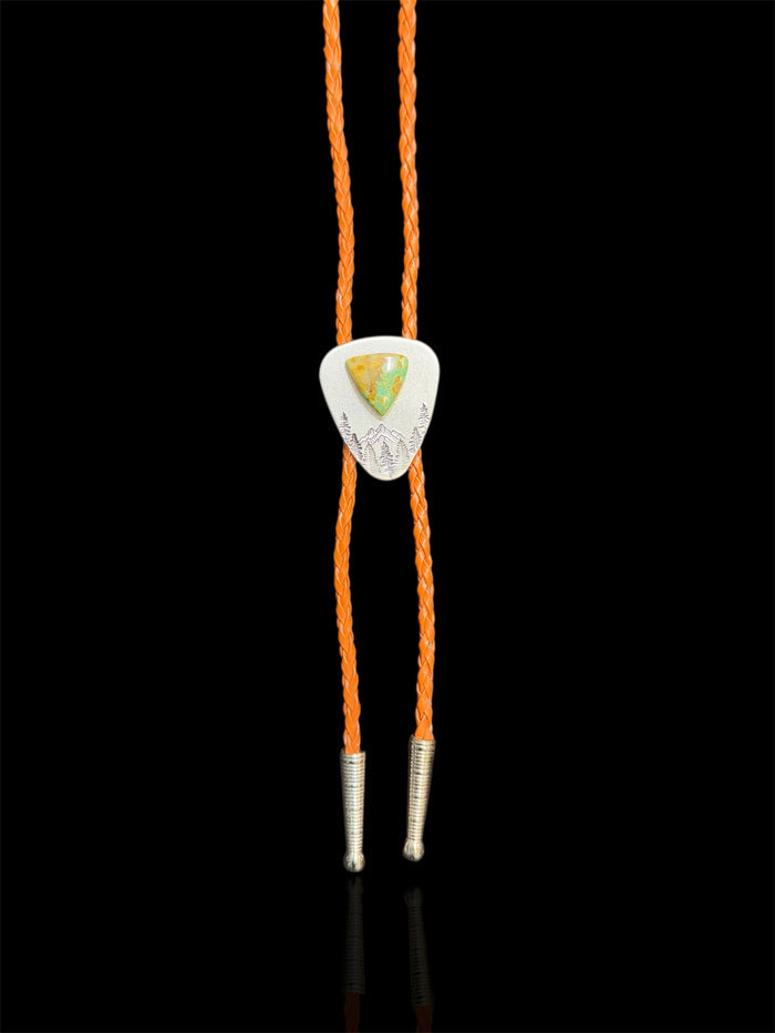 The Wildsmith Hand-Stamped Brown Leather & Silver Western Turquoise Stone Adventure Bolo Tie