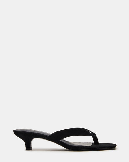 TRACIE Black Suede Thong Strap Women's Kitten Heel | Steve Madden
