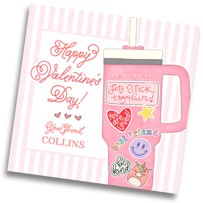 Tumbler Sticker Valentine Card - Pink