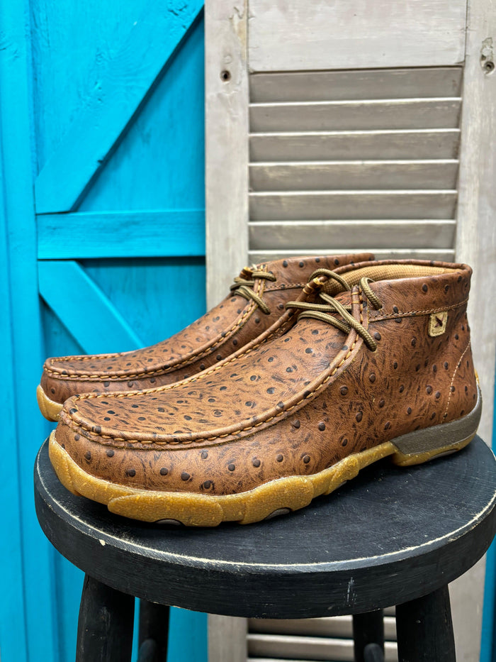Twisted X Men's Cognac Ostrich Print Leather Chukka Driving Moc MDM0100-Painted Cowgirl Western Store