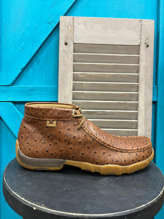 Twisted X Men's Cognac Ostrich Print Leather Chukka Driving Moc MDM0100-Painted Cowgirl Western Store