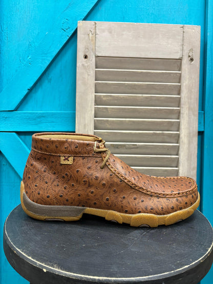Twisted X Men's Cognac Ostrich Print Leather Chukka Driving Moc MDM0100-Painted Cowgirl Western Store