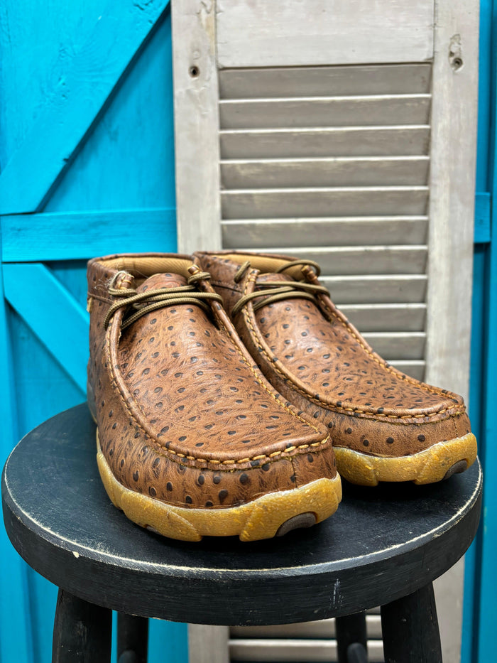 Twisted X Men's Cognac Ostrich Print Leather Chukka Driving Moc MDM0100-Painted Cowgirl Western Store
