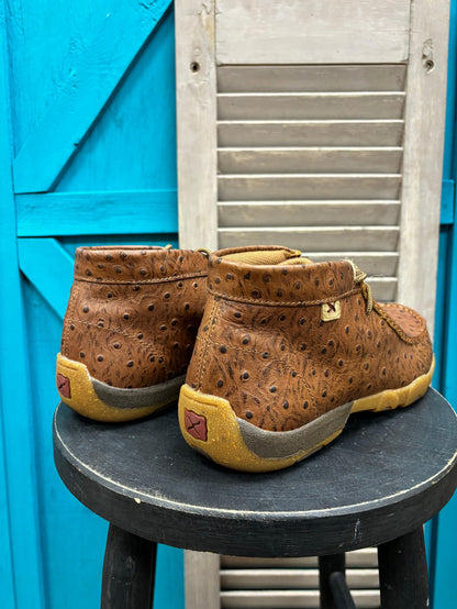 Twisted X Men's Cognac Ostrich Print Leather Chukka Driving Moc MDM0100-Painted Cowgirl Western Store