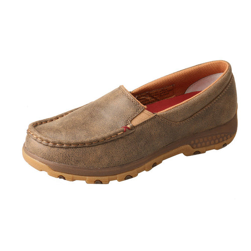 Twisted X Women's Bomber Brown Leather Slip On CellStretch Driving Moc Shoe WXC0004