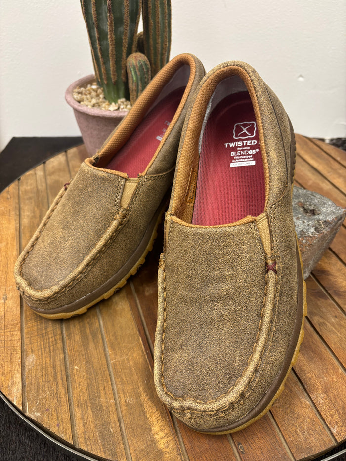 Twisted X Women's Bomber Brown Leather Slip On CellStretch Driving Moc Shoe WXC0004