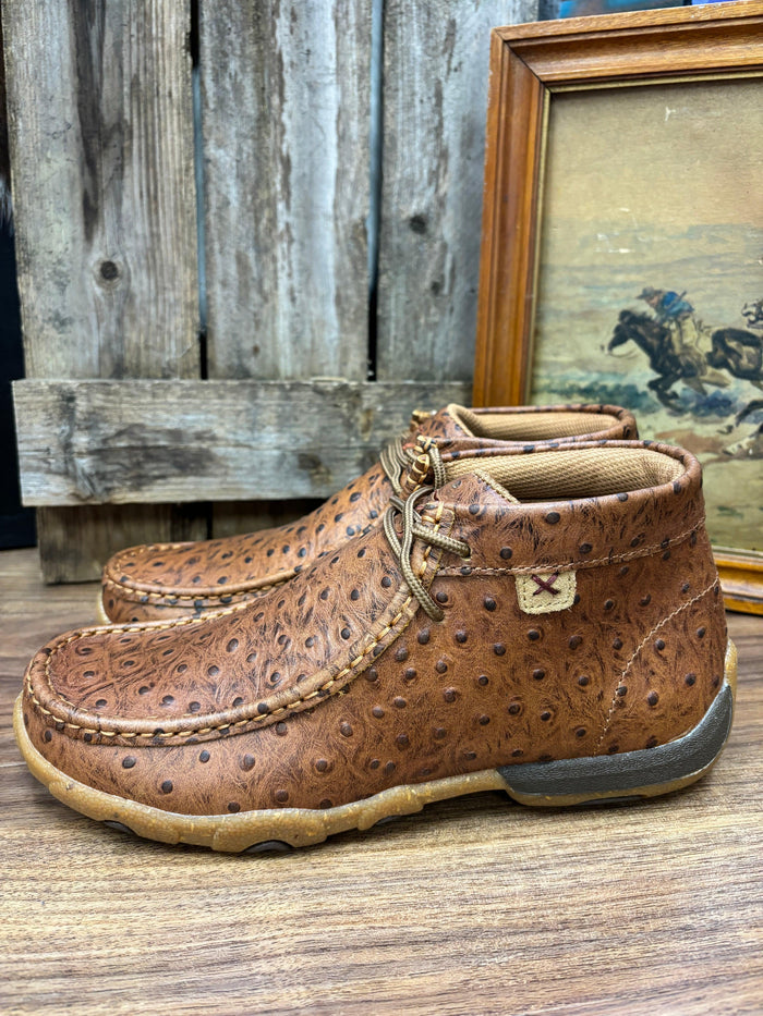 Twisted X Women's Cognac Ostrich Print Leather Chukka Driving Moc Shoe WDM0157-Painted Cowgirl Western Store