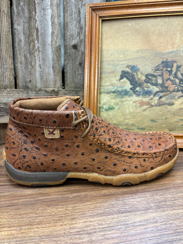 Twisted X Women's Cognac Ostrich Print Leather Chukka Driving Moc Shoe WDM0157-Painted Cowgirl Western Store