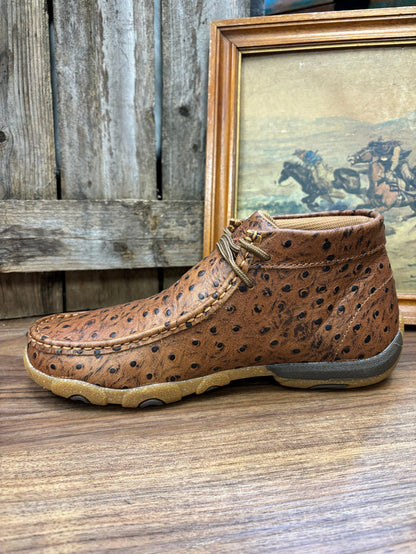 Twisted X Women's Cognac Ostrich Print Leather Chukka Driving Moc Shoe WDM0157-Painted Cowgirl Western Store