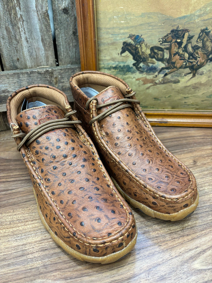 Twisted X Women's Cognac Ostrich Print Leather Chukka Driving Moc Shoe WDM0157-Painted Cowgirl Western Store