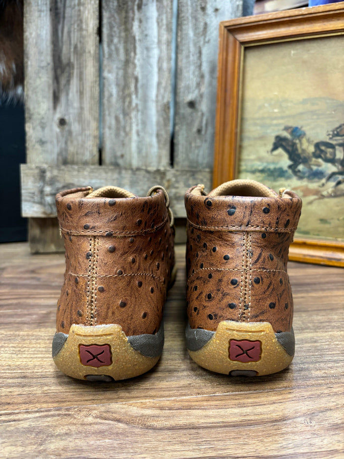 Twisted X Women's Cognac Ostrich Print Leather Chukka Driving Moc Shoe WDM0157-Painted Cowgirl Western Store