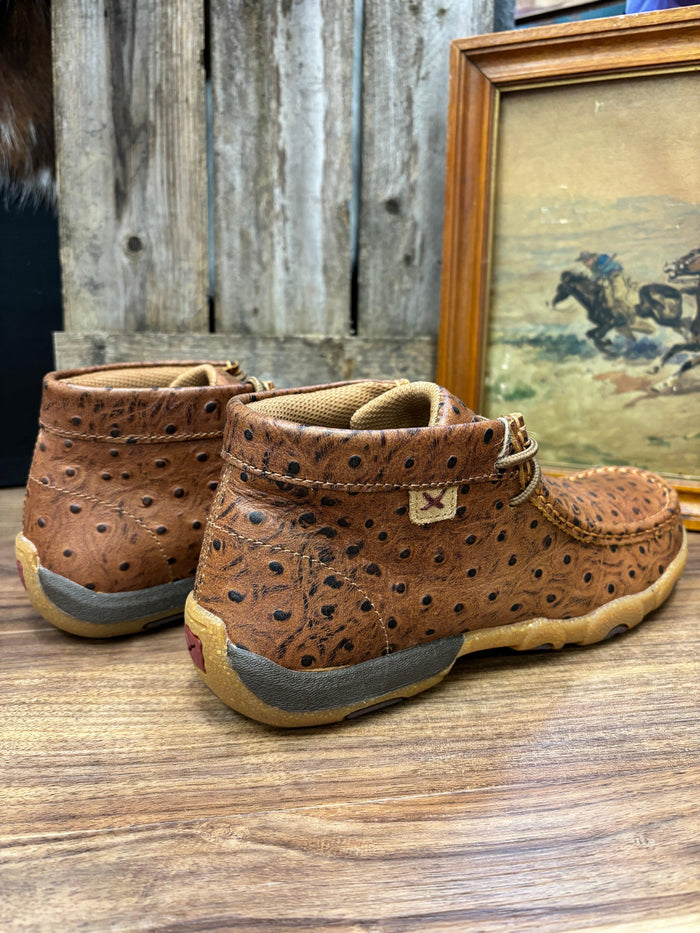 Twisted X Women's Cognac Ostrich Print Leather Chukka Driving Moc Shoe WDM0157-Painted Cowgirl Western Store