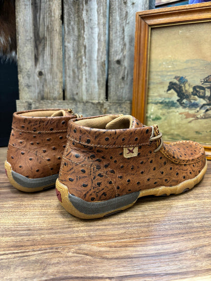 Twisted X Women's Cognac Ostrich Print Leather Chukka Driving Moc Shoe WDM0157-Painted Cowgirl Western Store