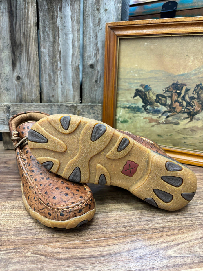 Twisted X Women's Cognac Ostrich Print Leather Chukka Driving Moc Shoe WDM0157-Painted Cowgirl Western Store