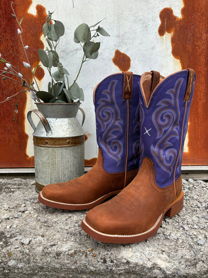 Twisted X Women's Tech X Brown Saddle Leather & Purple Top Cowgirl Boots WXTR009-Painted Cowgirl Western Store