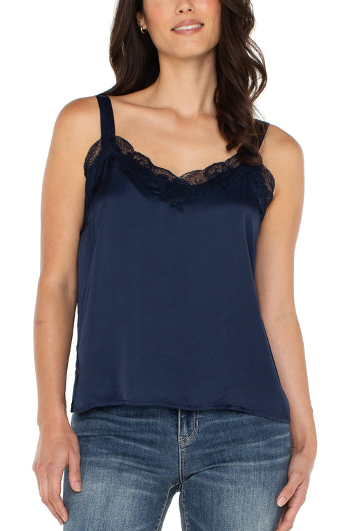 Liverpool Lace Trim Woven Tank