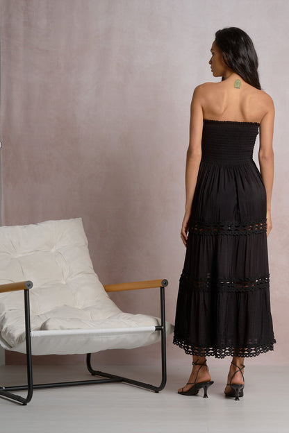 Elan Strapless Tiered Maxi Dress