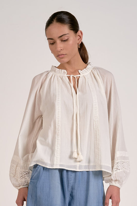 Elan V-Neck Long Sleeve Flowy Blouse