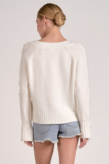 Elan V Neck Fray Sweater