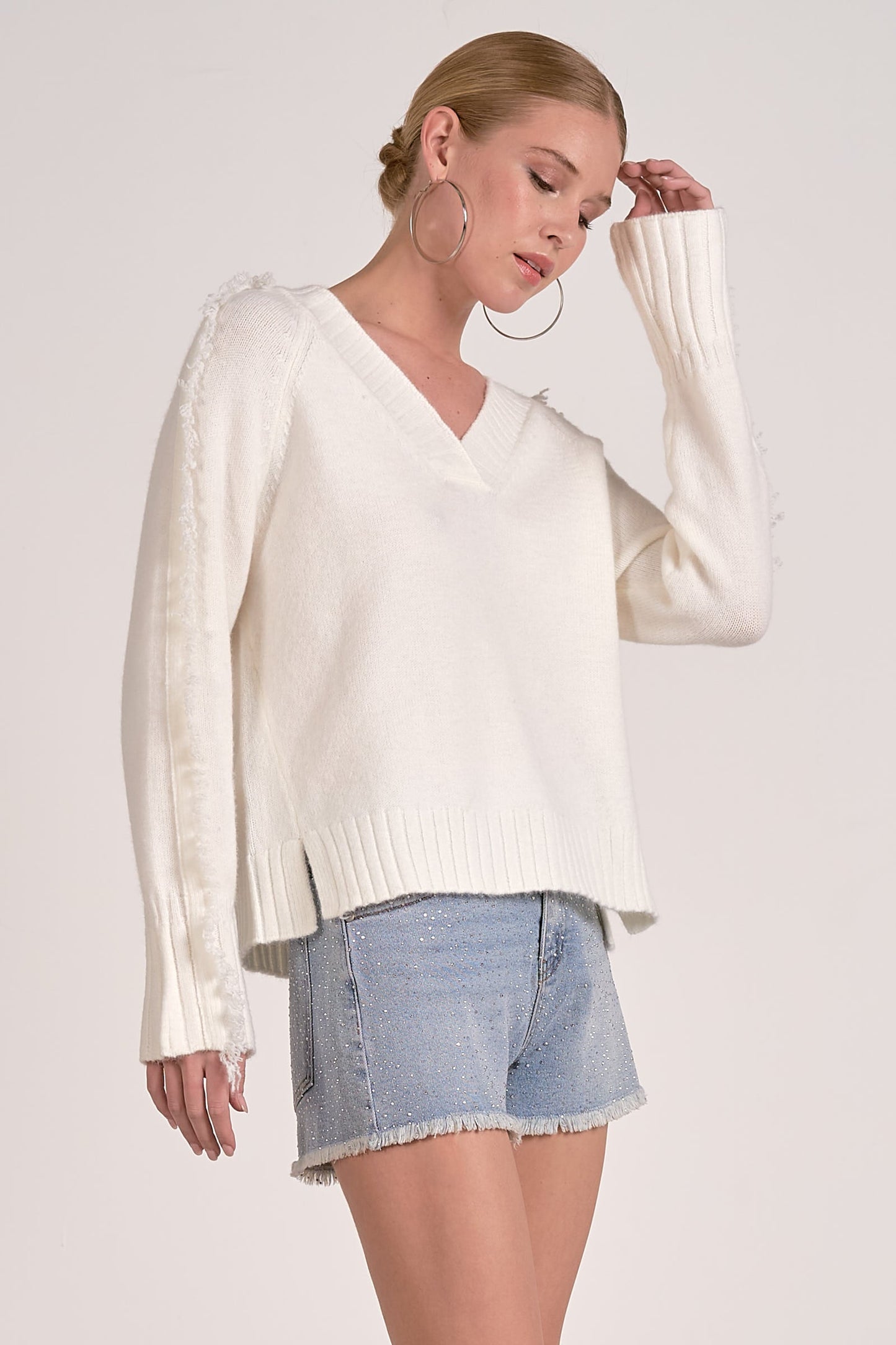 Elan V Neck Fray Sweater
