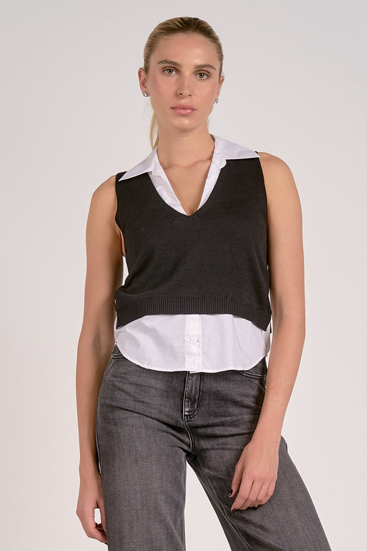 Elan V-Neck Double Layer Sweater