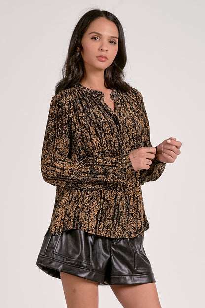 Elan Button Down Paisley Print Top