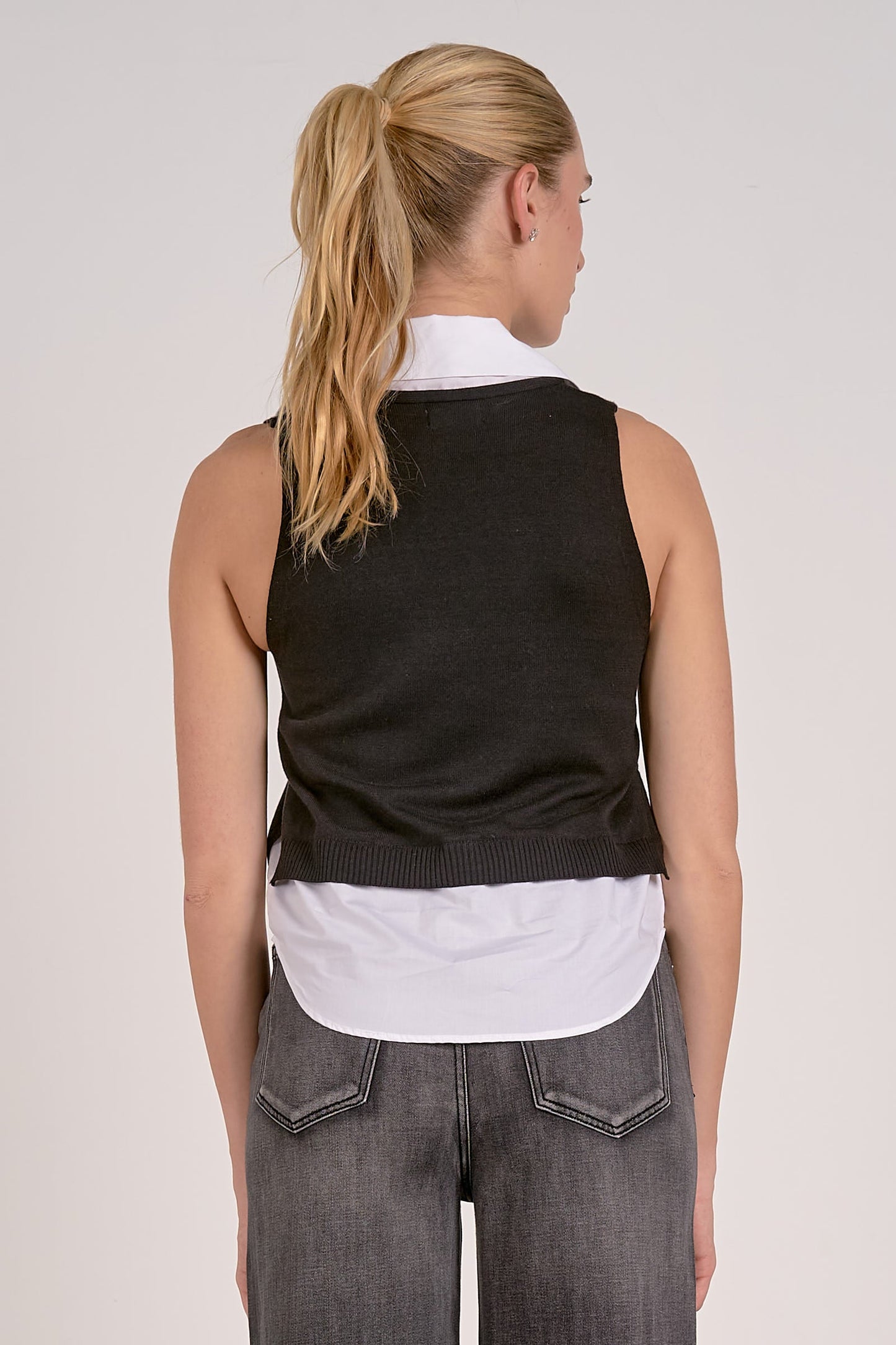Elan V-Neck Double Layer Sweater