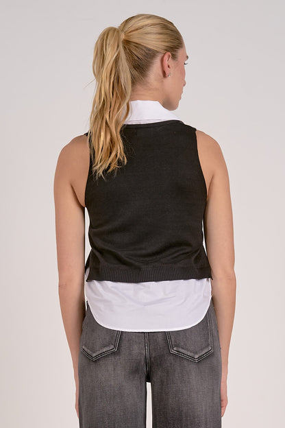 Elan V-Neck Double Layer Sweater
